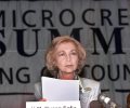 S.M. la Reina durante su intervención en la apertura de la Cumbre del Microcrédito