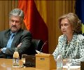 La Reina, durante sus palabras, junto al presidente del Congreso de los Diputados
