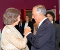 Tras la finalización del acto, Su Majestad la Reina Doña Sofía es despedida por el presidente de la República Portuguesa, Marcelo Rebelo De Sousa