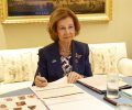 Su Majestad la Reina Doña Sofía durante la celebración de la reunión vía telemática