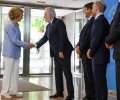 Su Majestad la Reina Doña Sofía es recibida a su llegada al Auditorio Municipal de Ourense por el presidente del Parlamento de Galicia, Miguel Ánge...